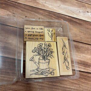 HTF 2000 STAMPIN' UP! SPRING BOUQUET WOOD MOUNTED RUBBER STAMP SET OF 4
